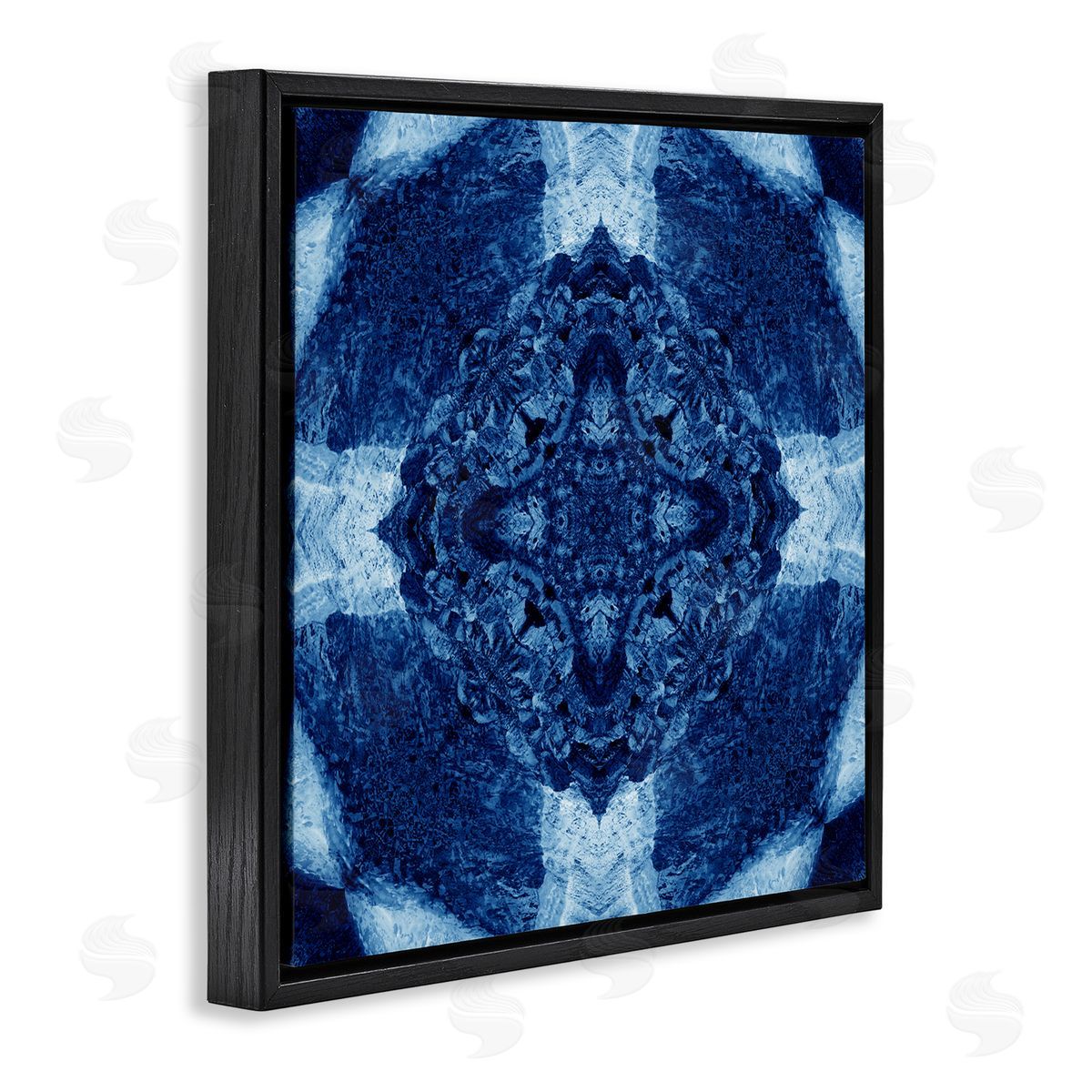 El Perkin Blue & White Geometric Black Floating Frame Canvas Wall Art Print