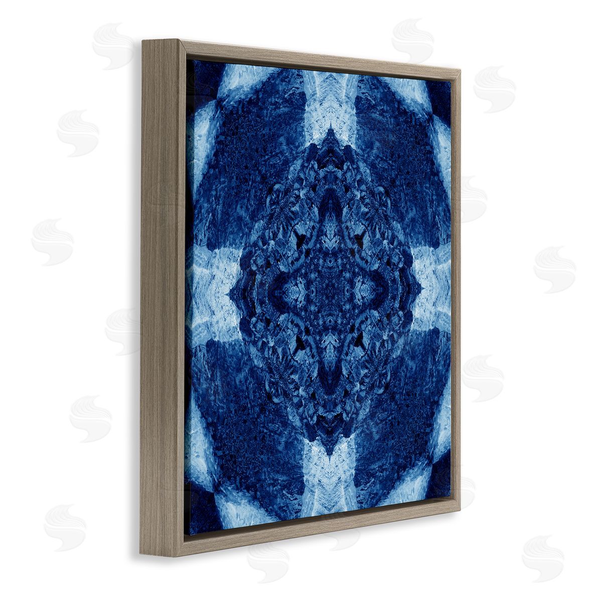 El Perkin Blue & White Geometric Brown Floating Frame Canvas Wall Art Print