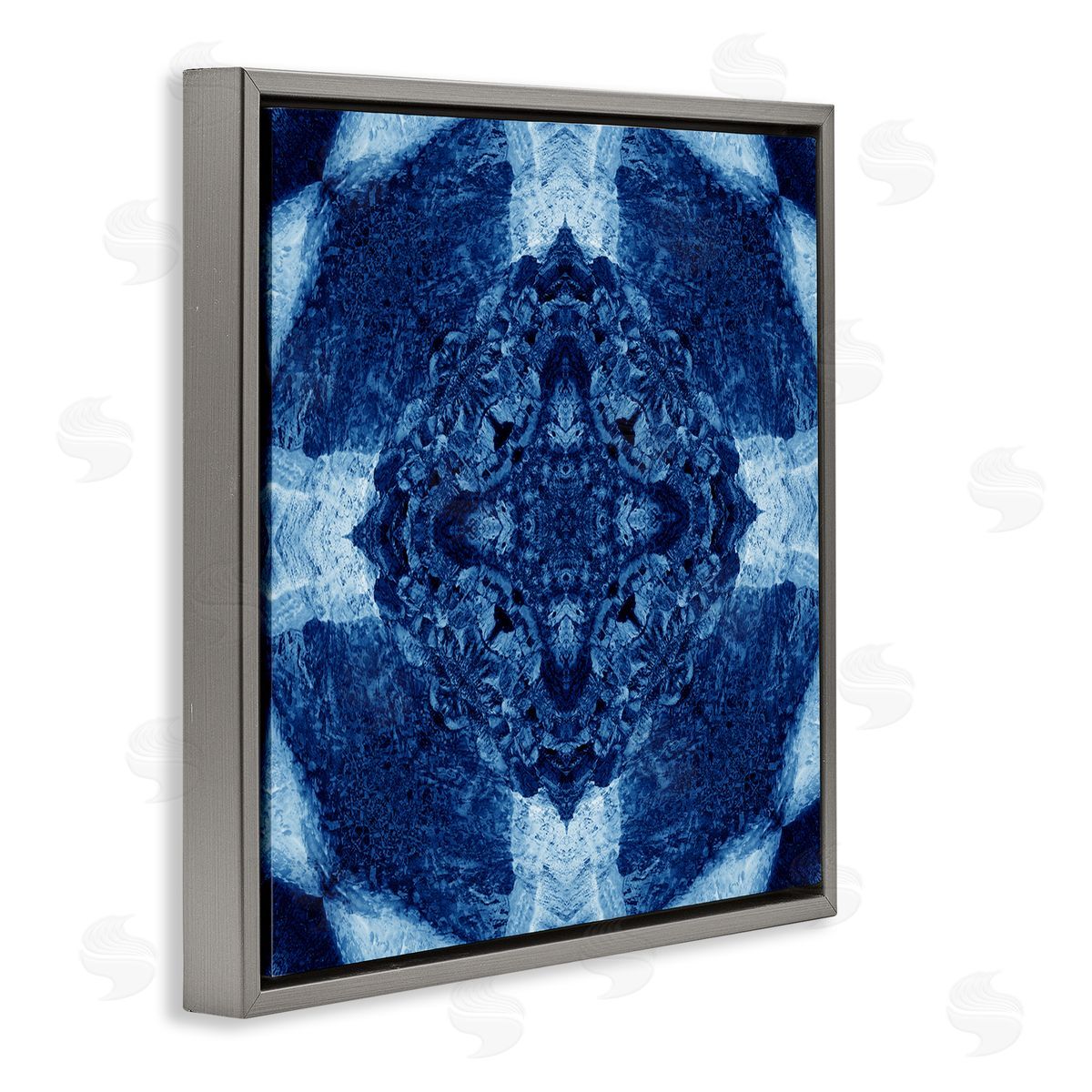 El Perkin Blue & White Geometric Gray Floating Frame Canvas Wall Art Print