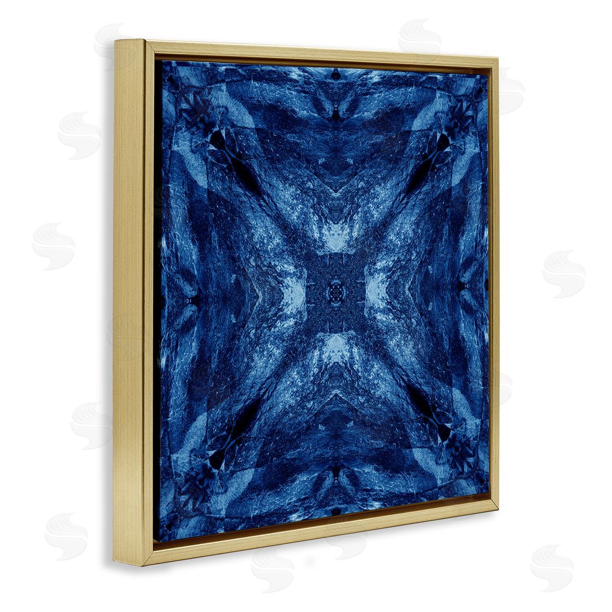 El Perkin Mirrored Blue Pattern Gold Floating Frame Canvas Wall Art Print
