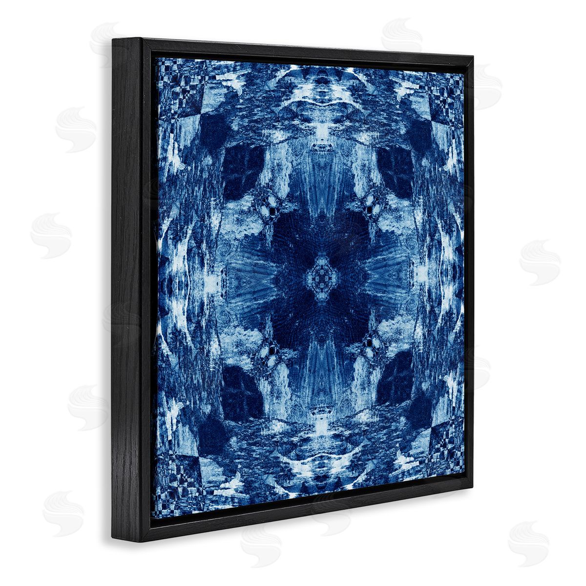 El Perkin Blue Mirrored Symmetry Black Floating Frame Canvas Wall Art Print