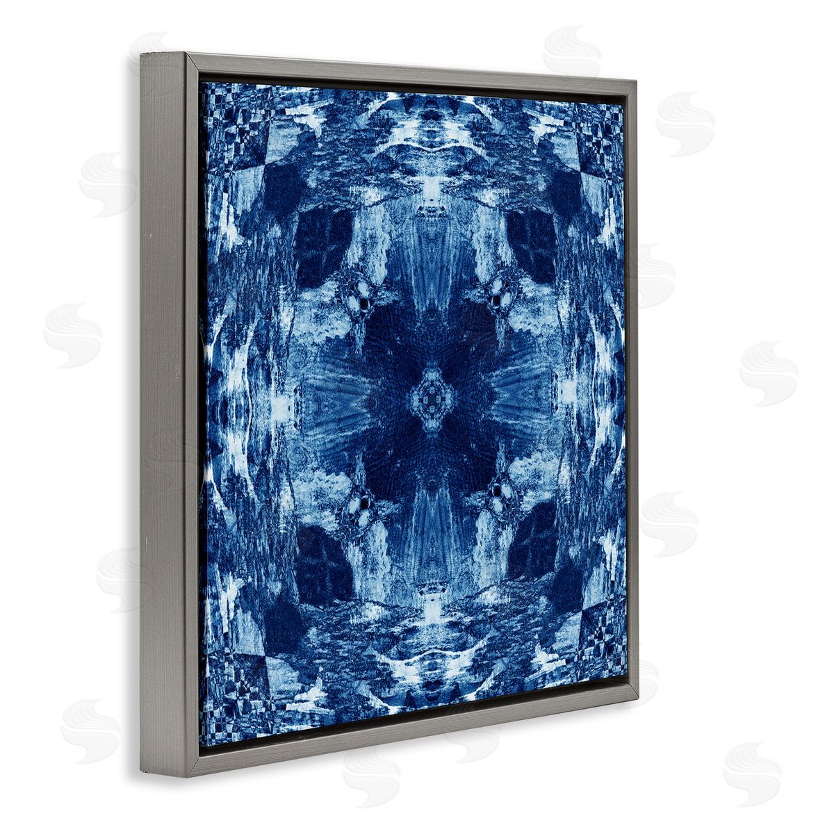 El Perkin Blue Mirrored Symmetry Gray Floating Frame Canvas Wall Art Print