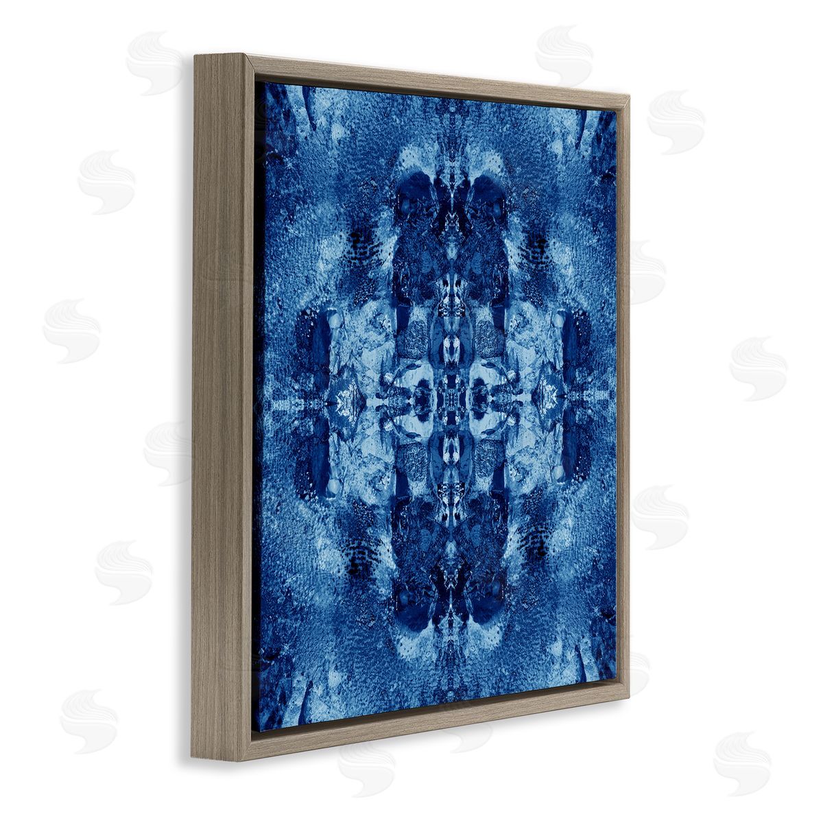 El Perkin Blue Mirrored Pattern Brown Floating Frame Canvas Wall Art Print
