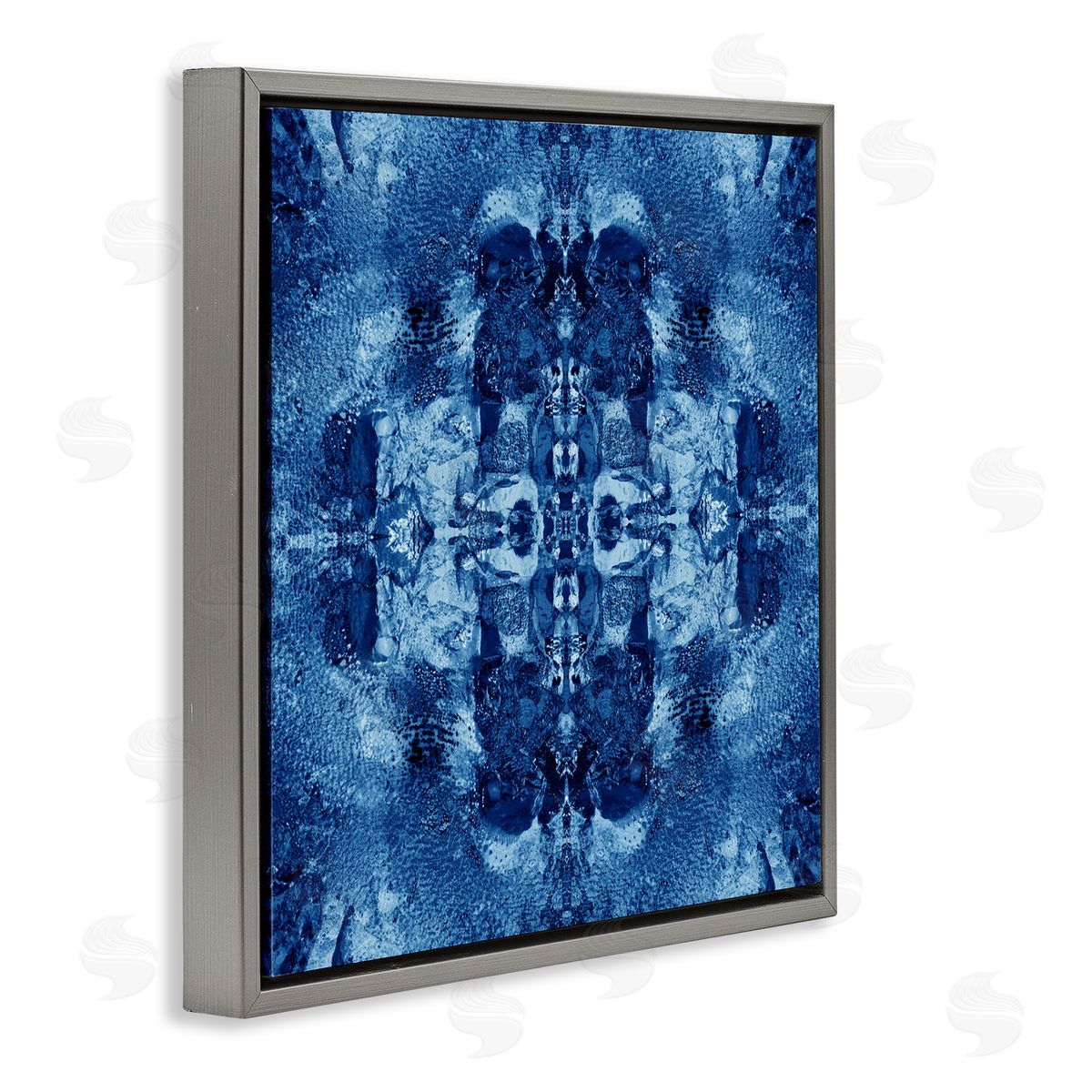 El Perkin Blue Mirrored Pattern Gray Floating Frame Canvas Wall Art Print