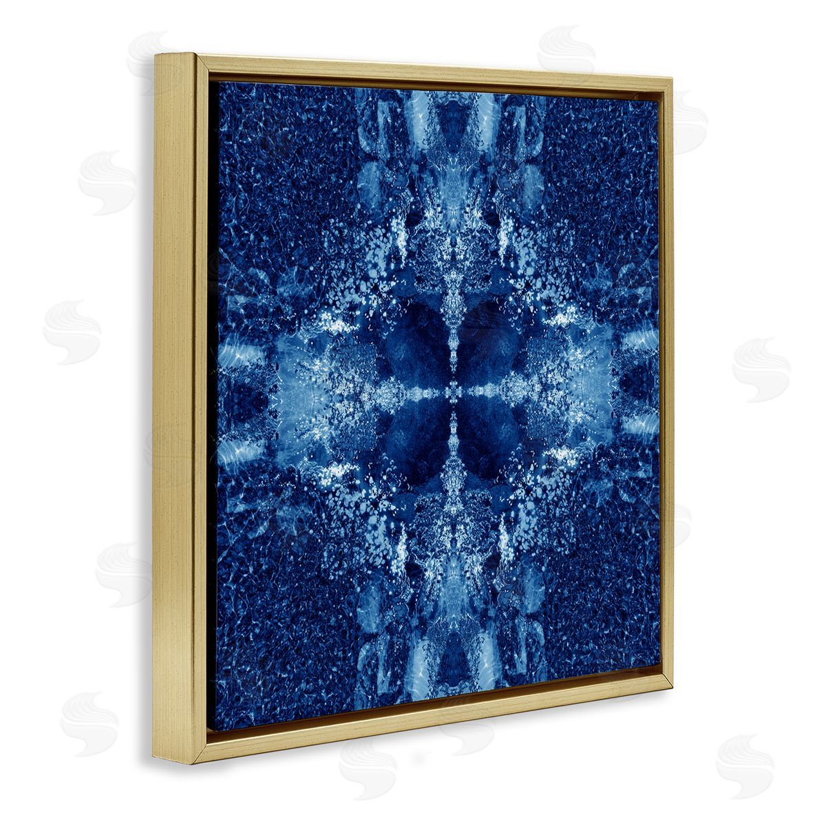 El Perkin Blue Detailed Symmetry Gold Floating Frame Canvas Wall Art Print