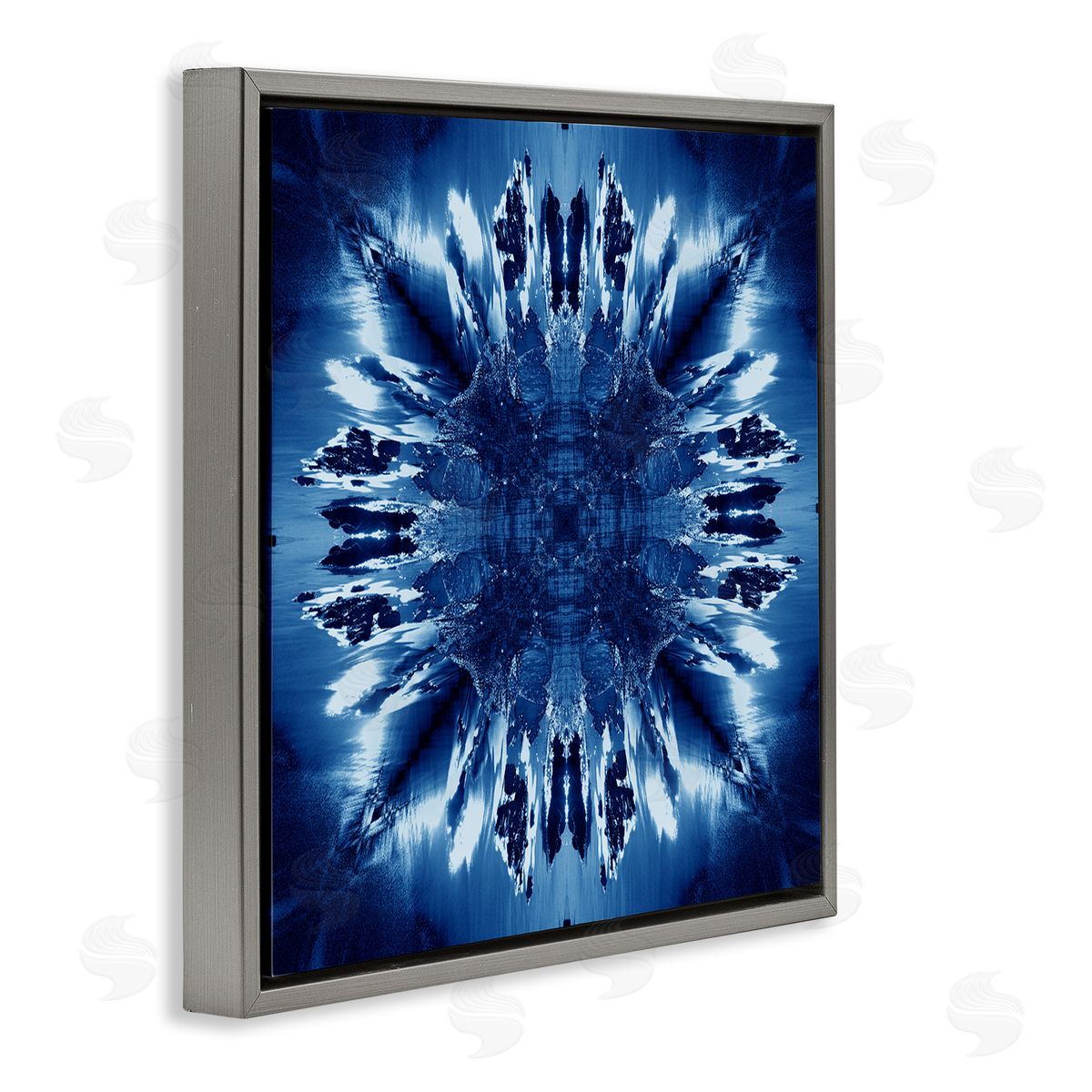 El Perkin Tie Dye Mirrored Shapes Gray Floating Frame Canvas Wall Art Print