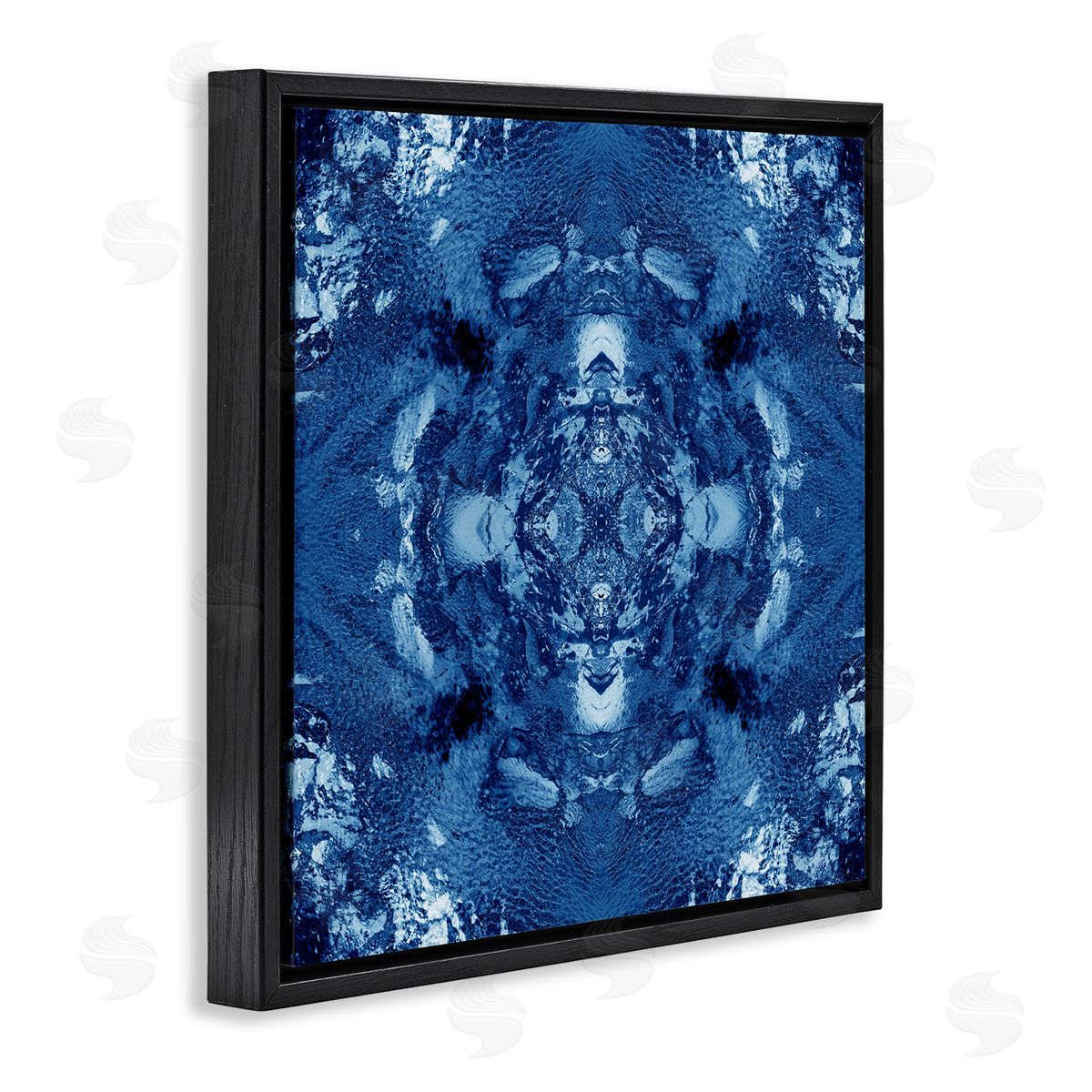 El Perkin Blue & White Mosaic Black Floating Frame Canvas Wall Art Print