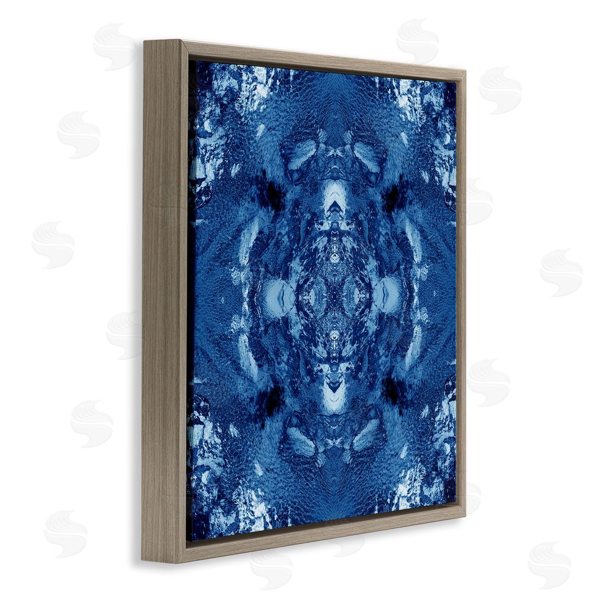El Perkin Blue & White Mosaic Brown Floating Frame Canvas Wall Art Print