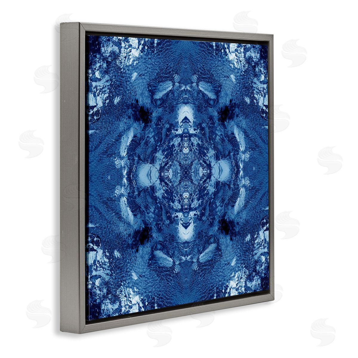 El Perkin Blue & White Mosaic Gray Floating Frame Canvas Wall Art Print