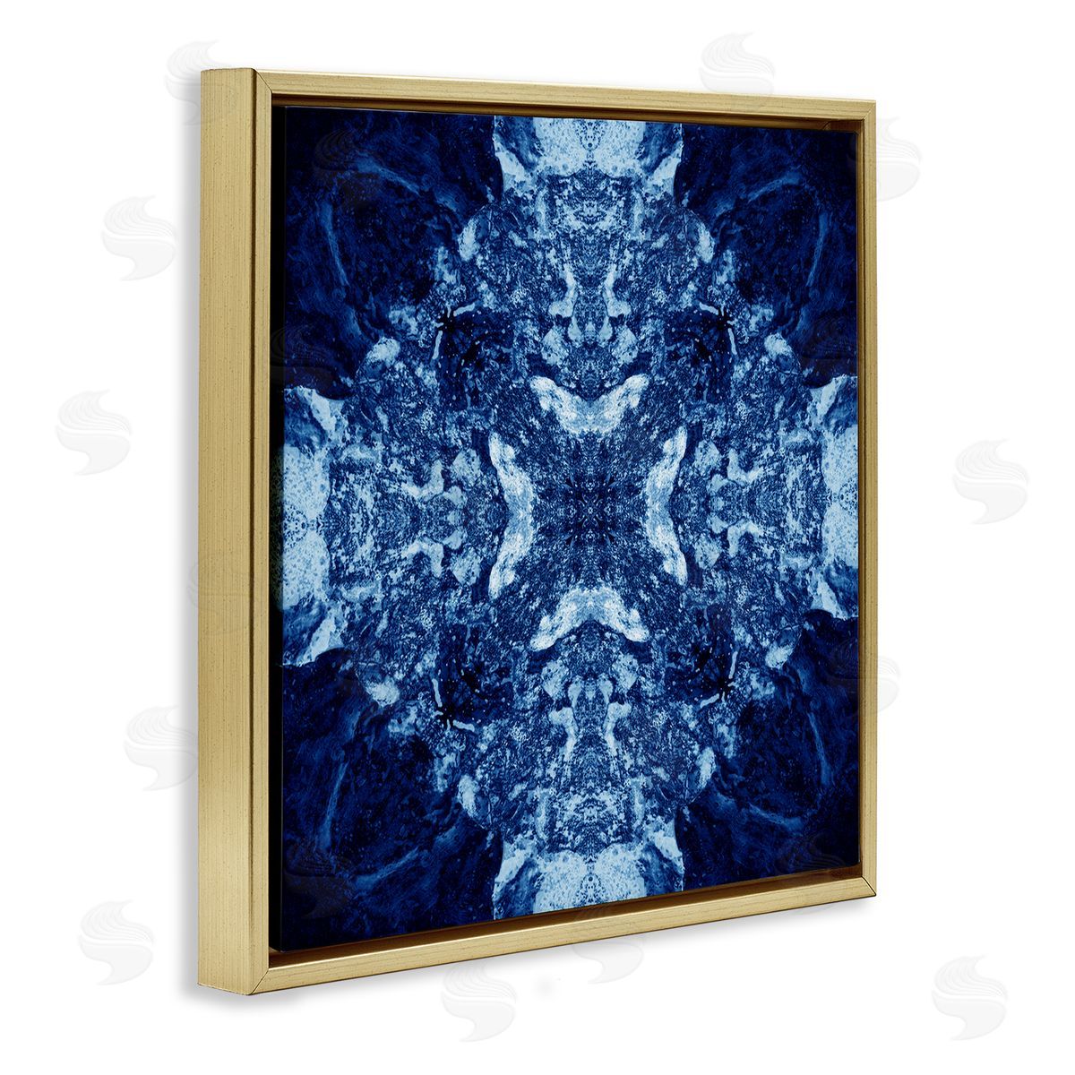 El Perkin Mosaic Pattern on Blue Gold Floating Frame Canvas Wall Art Print