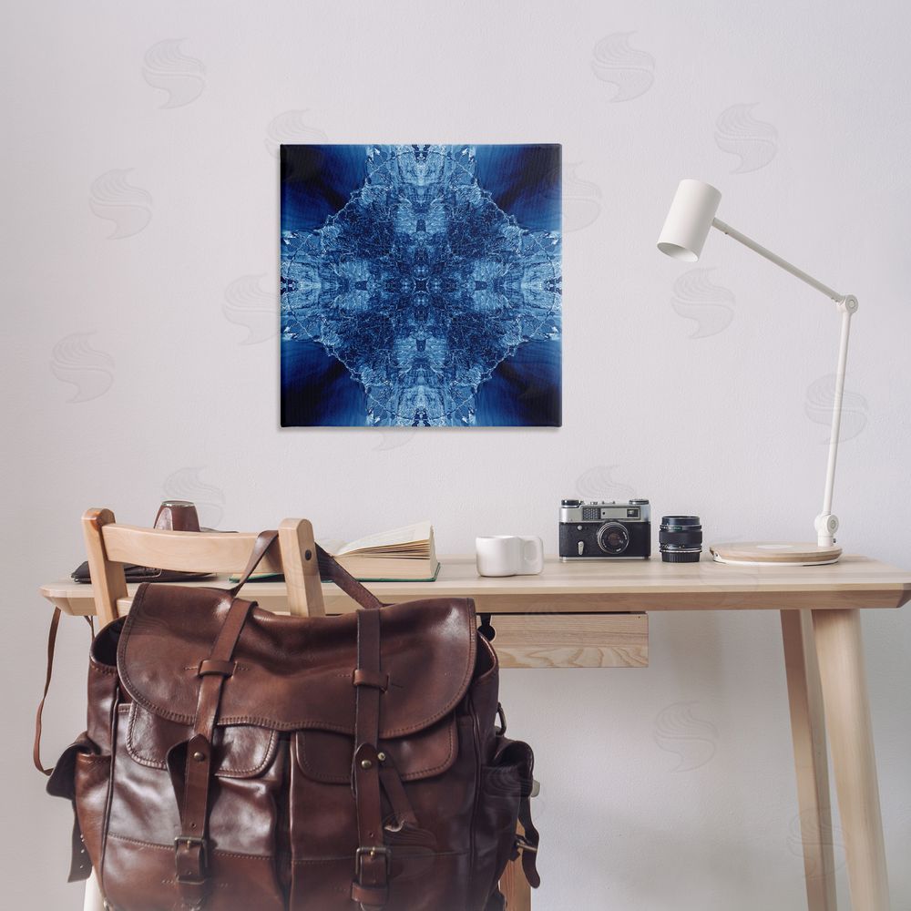 El Perkin Blue Balanced Tie Dye Canvas Wall Art Print in Room
