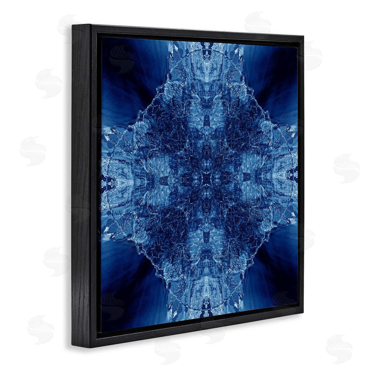 El Perkin Blue Balanced Tie Dye Black Floating Frame Canvas Wall Art Print