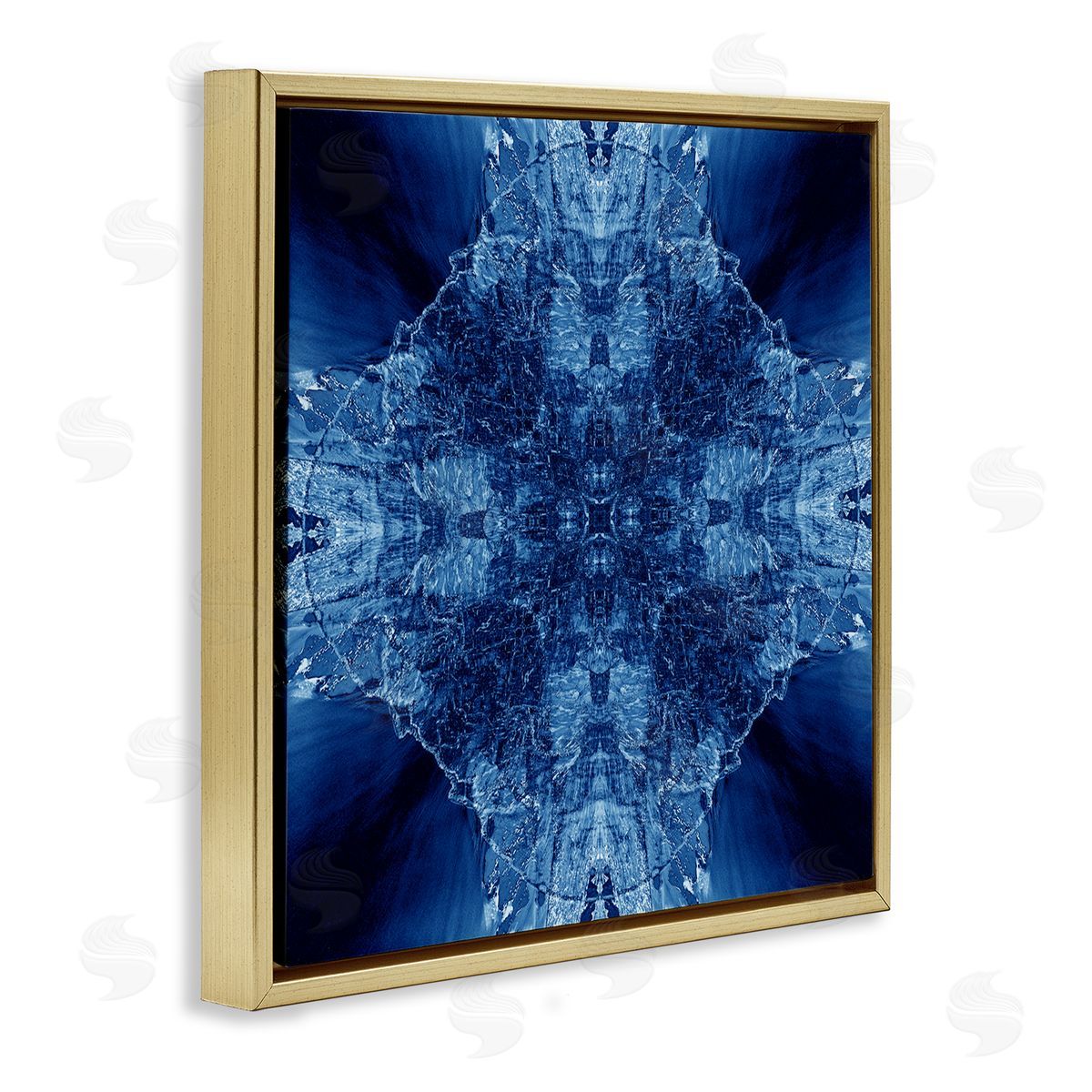 El Perkin Blue Balanced Tie Dye Gold Floating Frame Canvas Wall Art Print