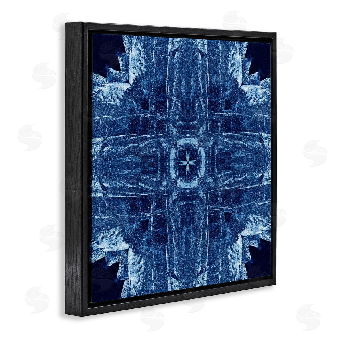 El Perkin Navy Blue Geometric Shapes Black Floating Frame Canvas Wall Art Print