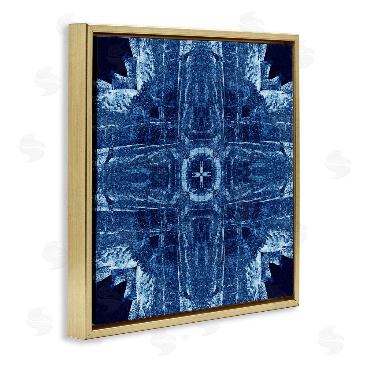 El Perkin Navy Blue Geometric Shapes Gold Floating Frame Canvas Wall Art Print