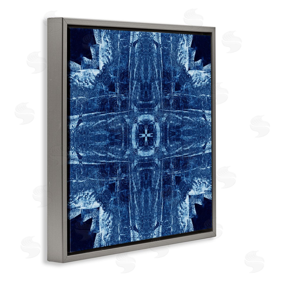 El Perkin Navy Blue Geometric Shapes Gray Floating Frame Canvas Wall Art Print