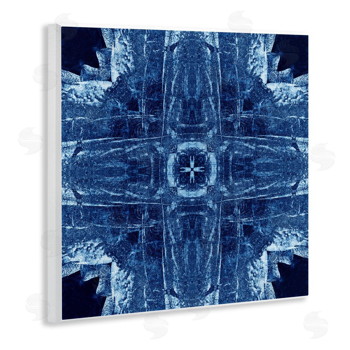 El Perkin Navy Blue Geometric Shapes Wooden Wall Plaque Art Print