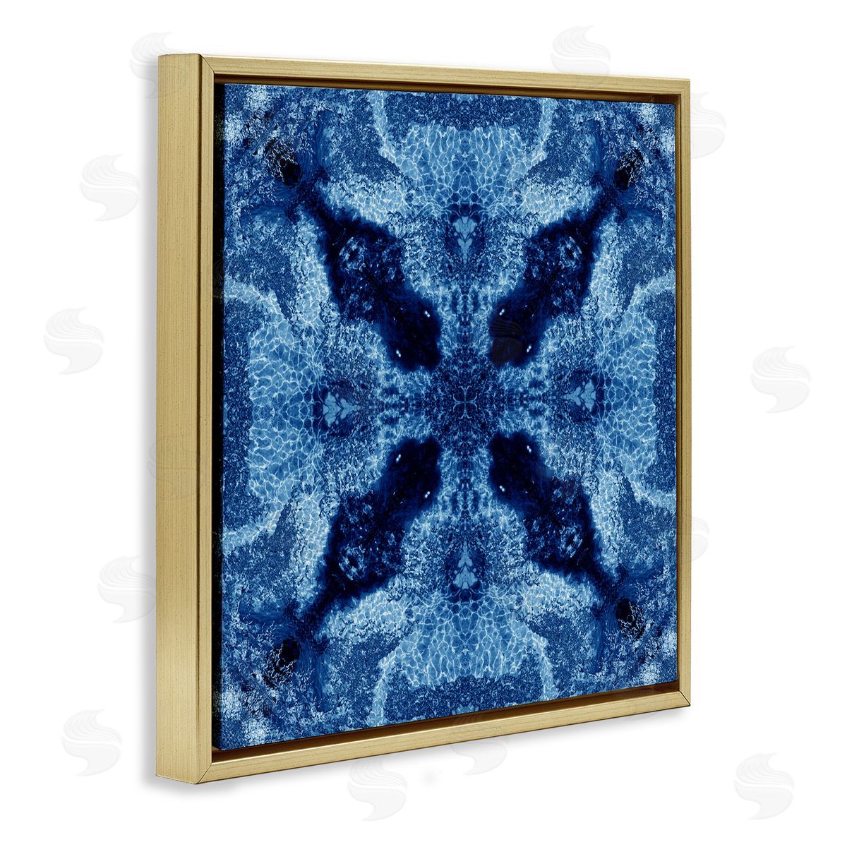 El Perkin Blue Mosaic Motif Gold Floating Frame Canvas Wall Art Print