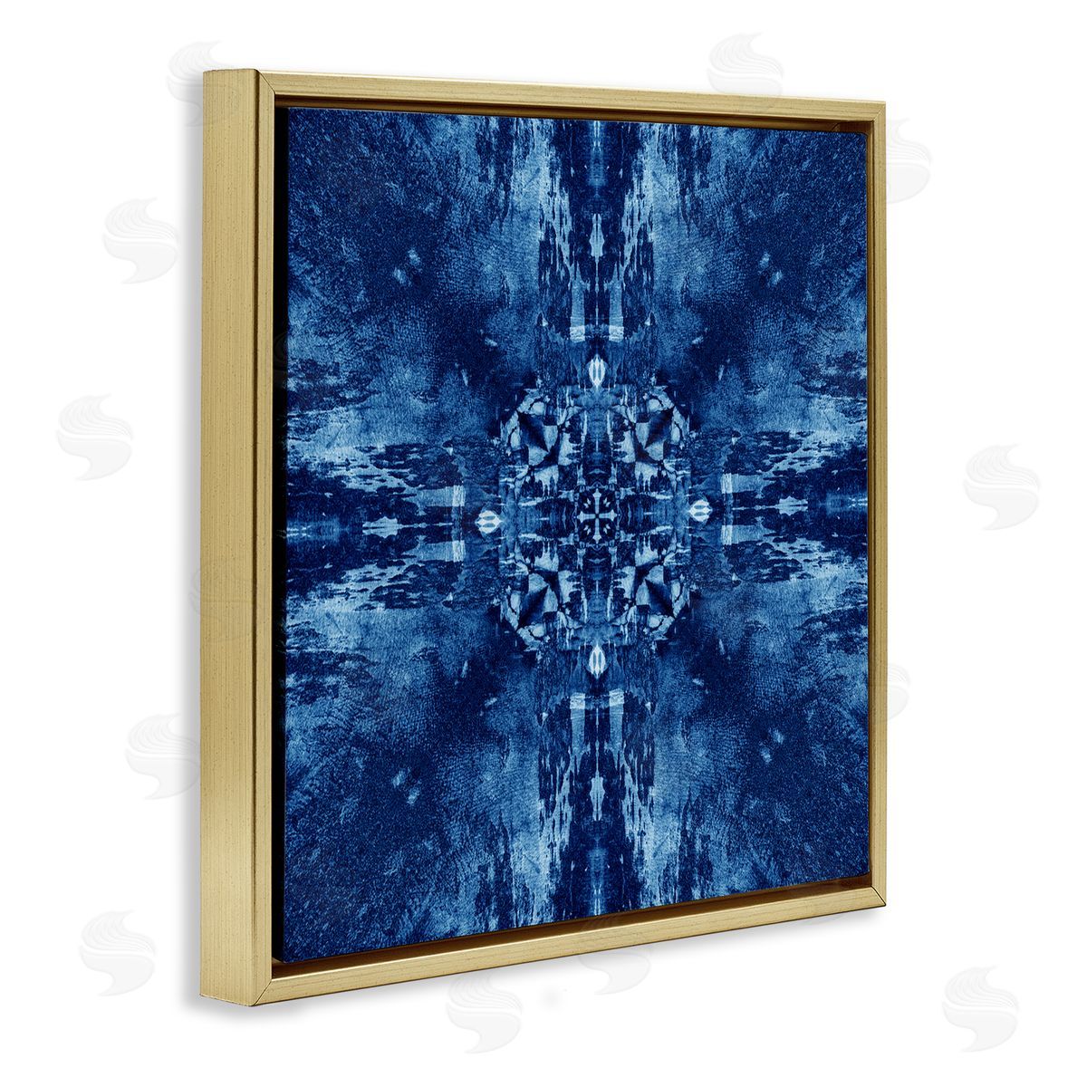 El Perkin Mosaic Tie Dye Motif Gold Floating Frame Canvas Wall Art Print
