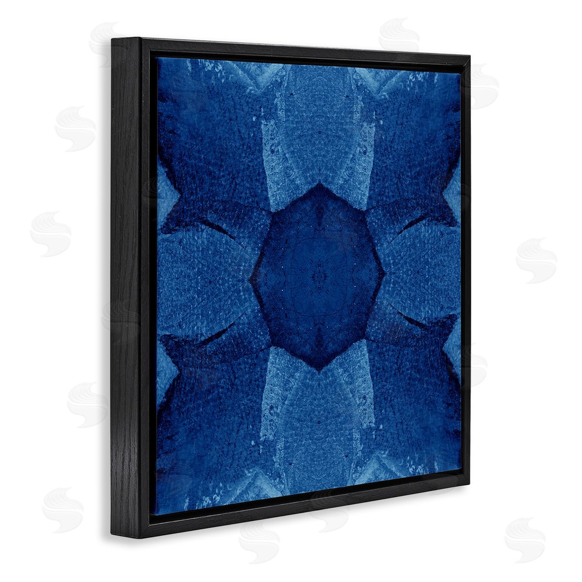 El Perkin Blue Centric Pattern Black Floating Frame Canvas Wall Art Print
