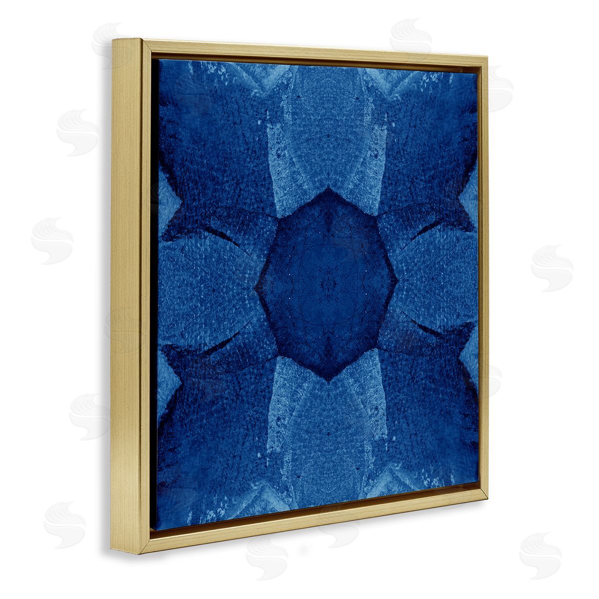 El Perkin Blue Centric Pattern Gold Floating Frame Canvas Wall Art Print