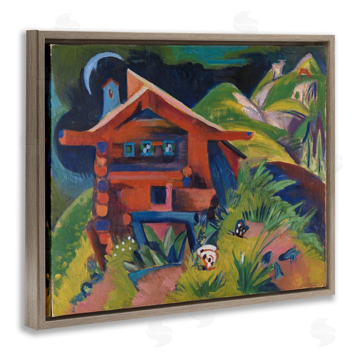 one1000paintings Kirchner Landscape Cabin Brown Floating Frame Canvas Wall Art Print