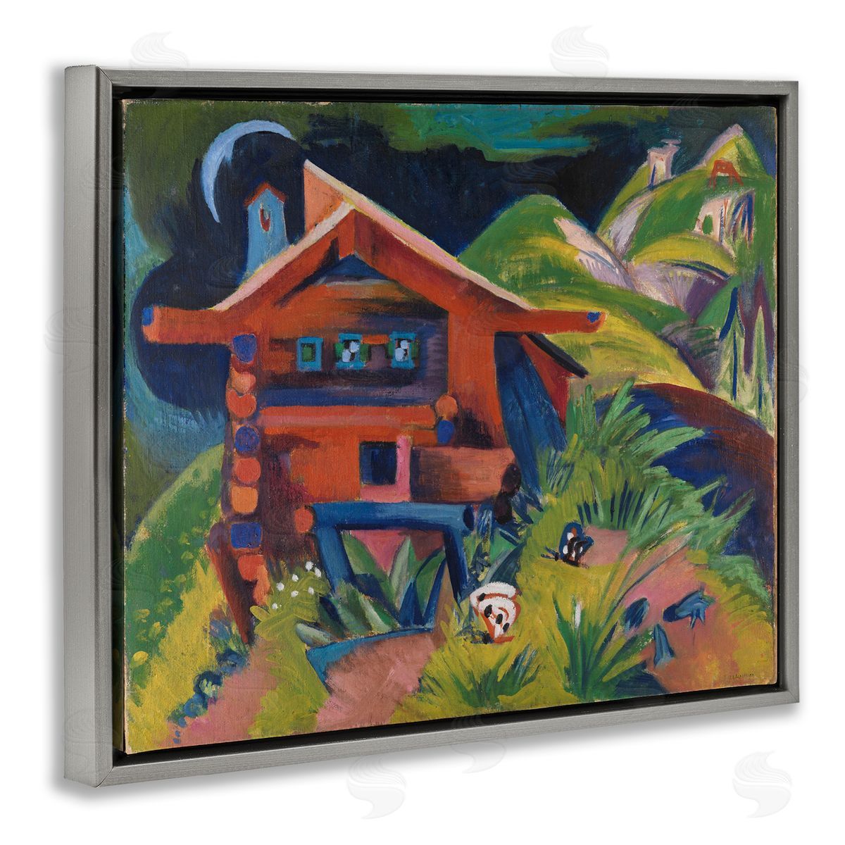 one1000paintings Kirchner Landscape Cabin Gray Floating Frame Canvas Wall Art Print