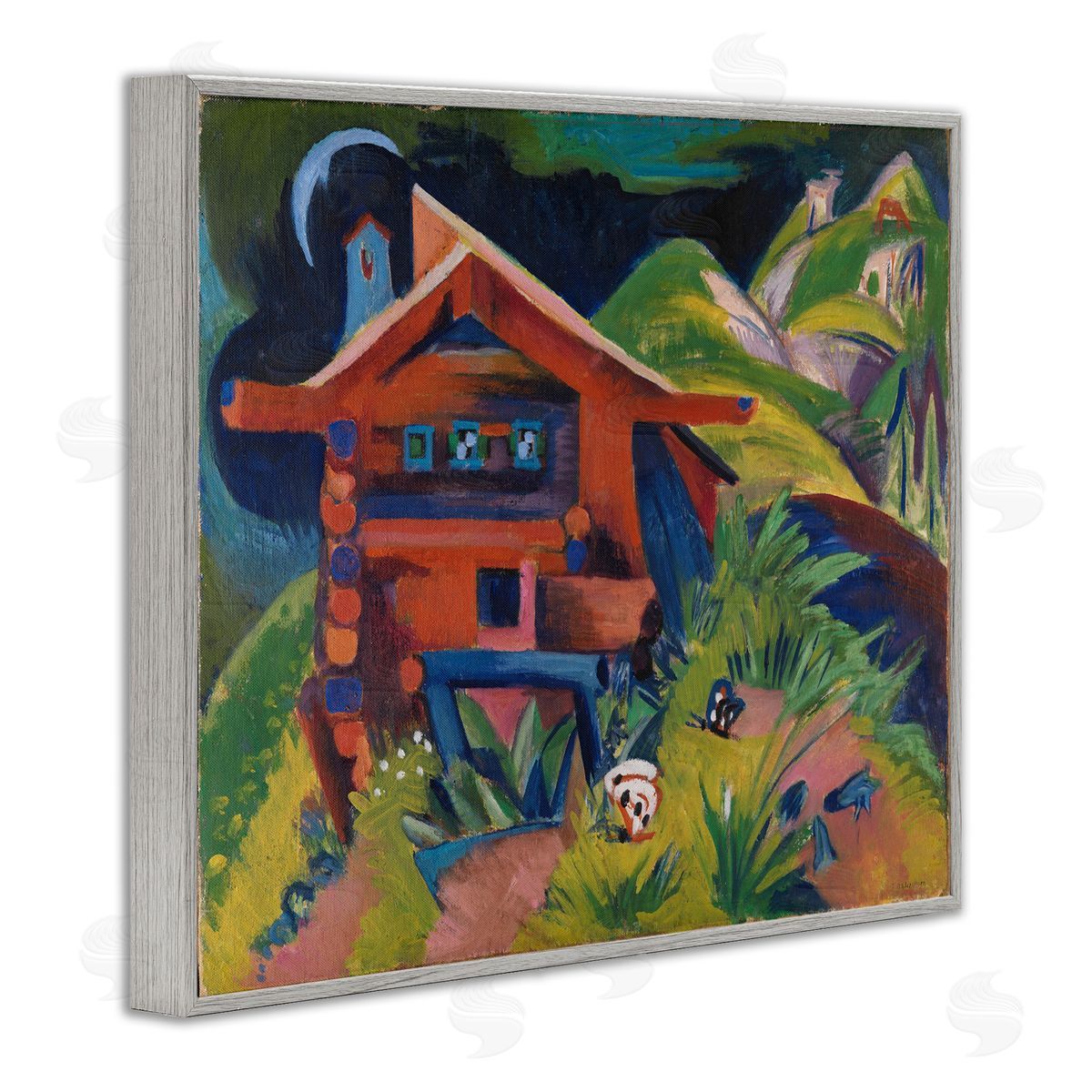 one1000paintings Kirchner Landscape Cabin Gray Framed Giclee Wall Art Print