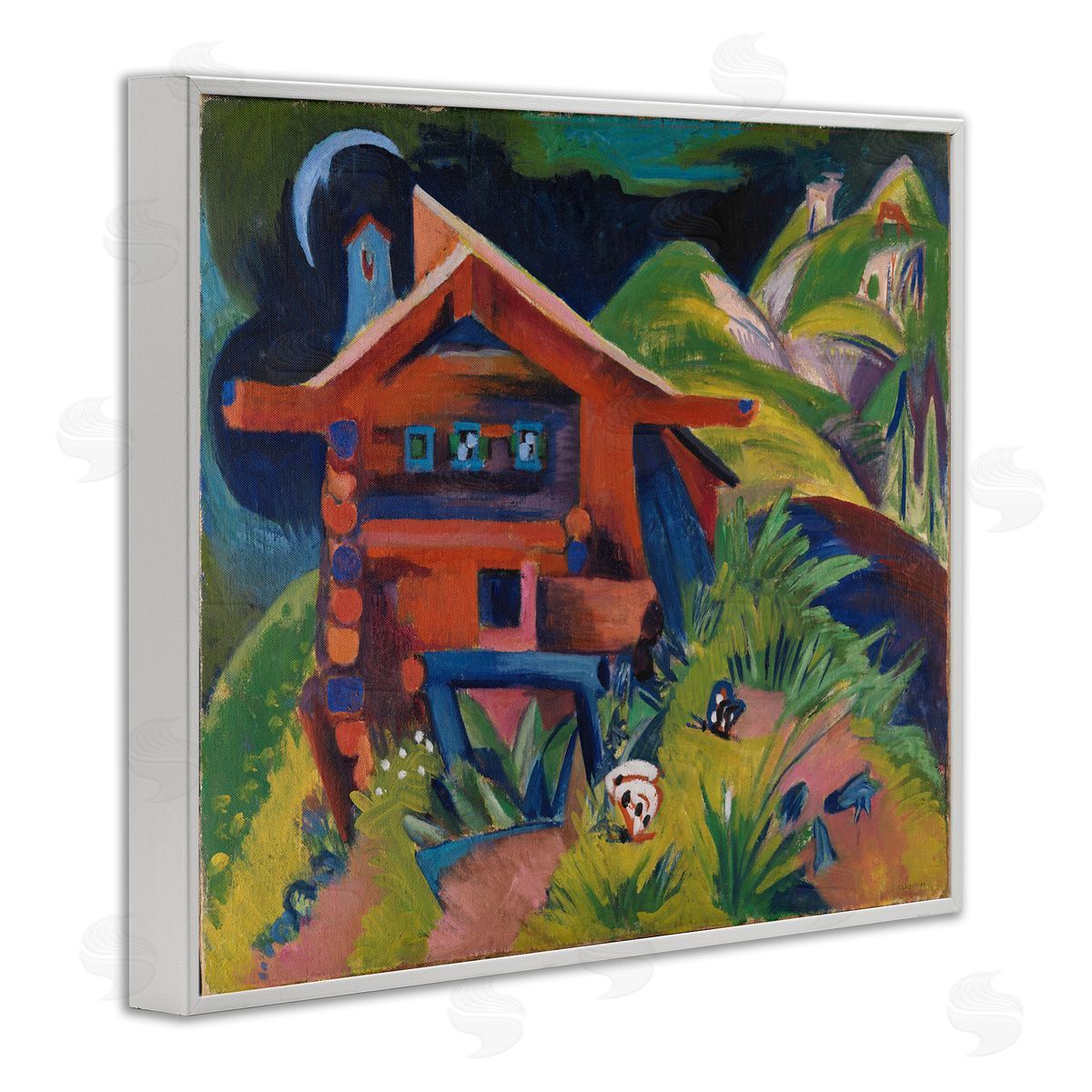 one1000paintings Kirchner Landscape Cabin White Framed Giclee Wall Art Print