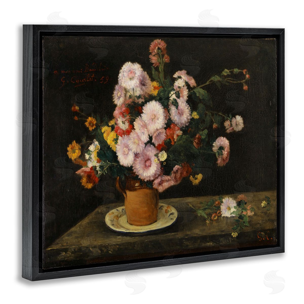 one1000paintings Classical Bouquet of Asters Black Floating Frame Canvas Wall Art Print