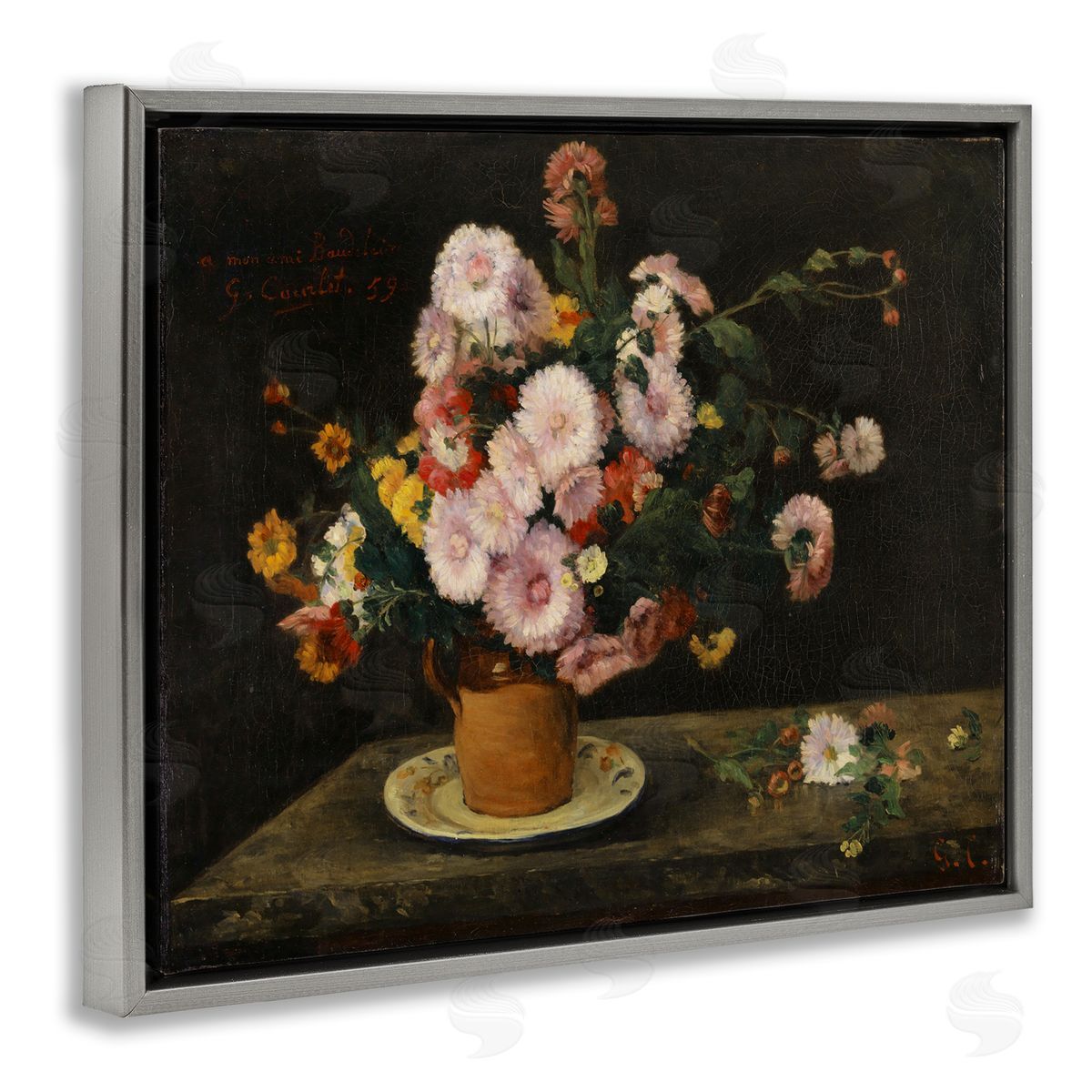 one1000paintings Classical Bouquet of Asters Gray Floating Frame Canvas Wall Art Print