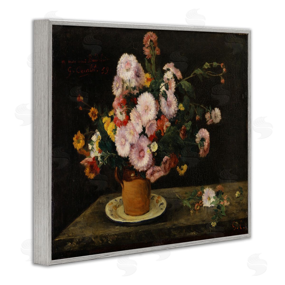 one1000paintings Classical Bouquet of Asters Gray Framed Giclee Wall Art Print