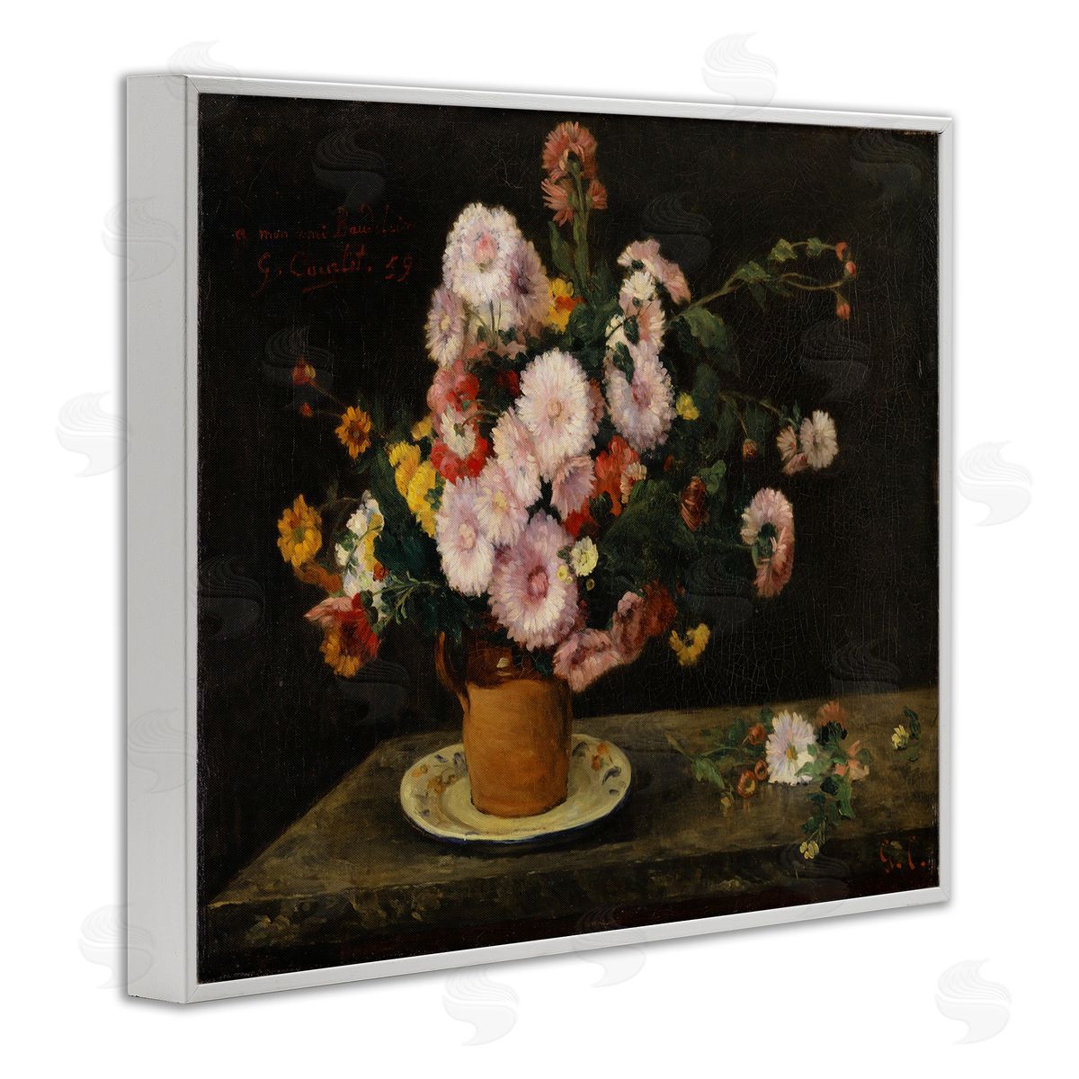 one1000paintings Classical Bouquet of Asters White Framed Giclee Wall Art Print