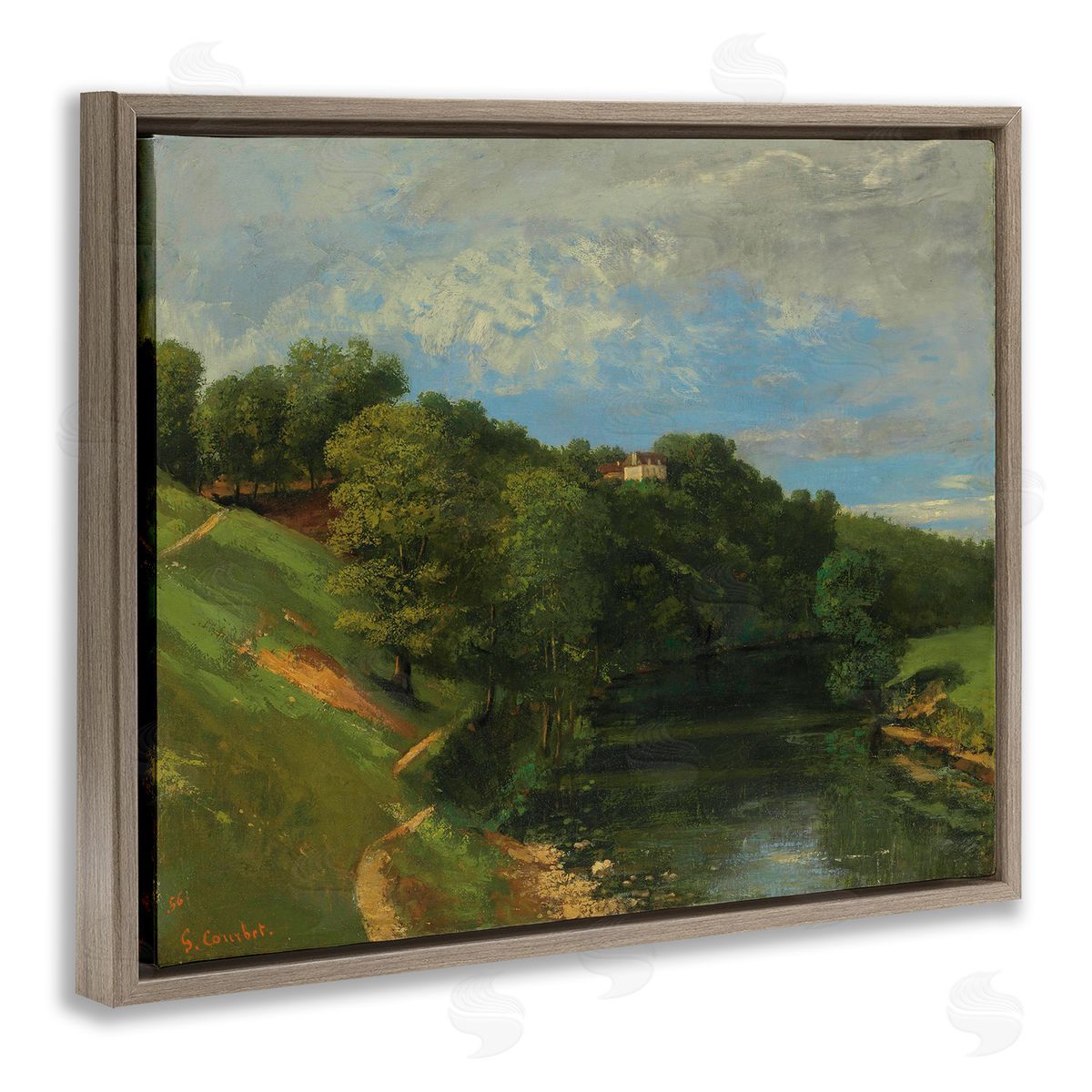 one1000paintings Classic River Landscape Brown Floating Frame Canvas Wall Art Print