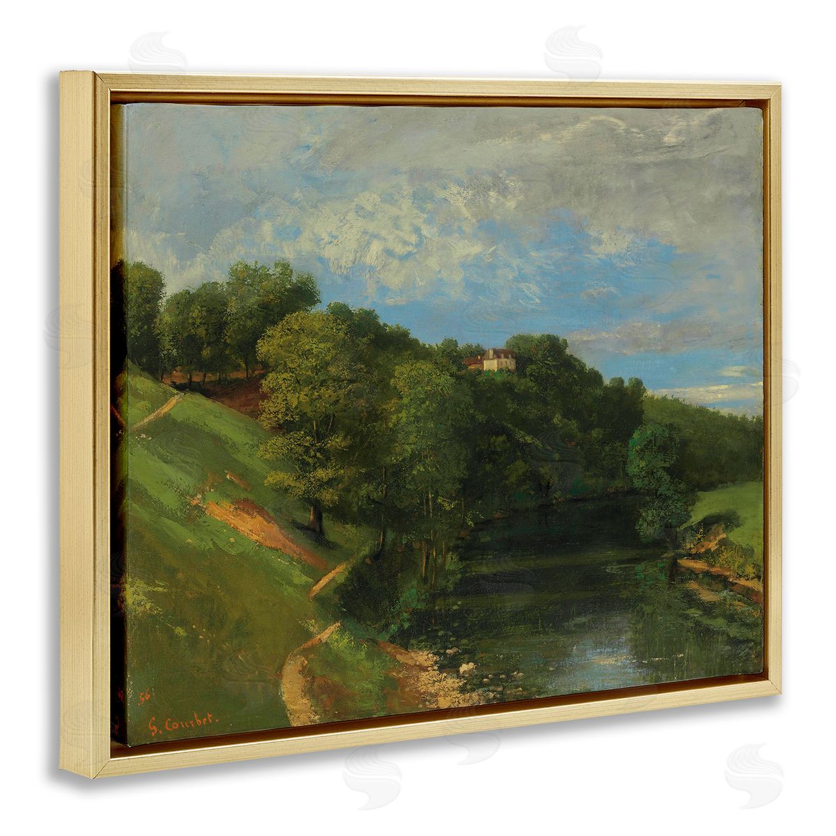 one1000paintings Classic River Landscape Gold Floating Frame Canvas Wall Art Print
