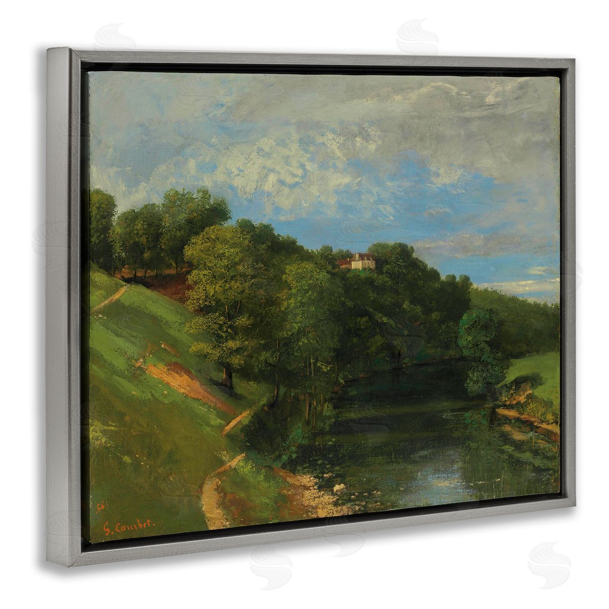 one1000paintings Classic River Landscape Gray Floating Frame Canvas Wall Art Print