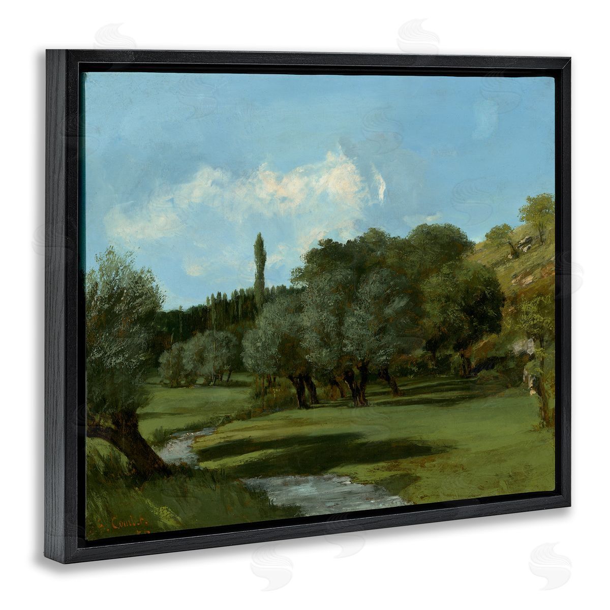 one1000paintings Classical Green Field Landscape Black Floating Frame Canvas Wall Art Print