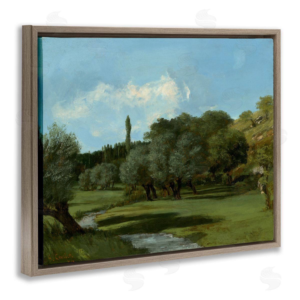 one1000paintings Classical Green Field Landscape Brown Floating Frame Canvas Wall Art Print
