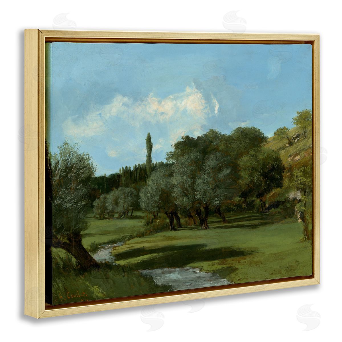 one1000paintings Classical Green Field Landscape Gold Floating Frame Canvas Wall Art Print