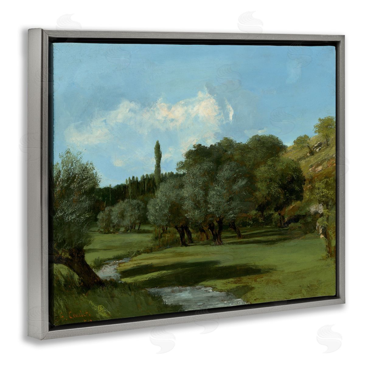 one1000paintings Classical Green Field Landscape Gray Floating Frame Canvas Wall Art Print