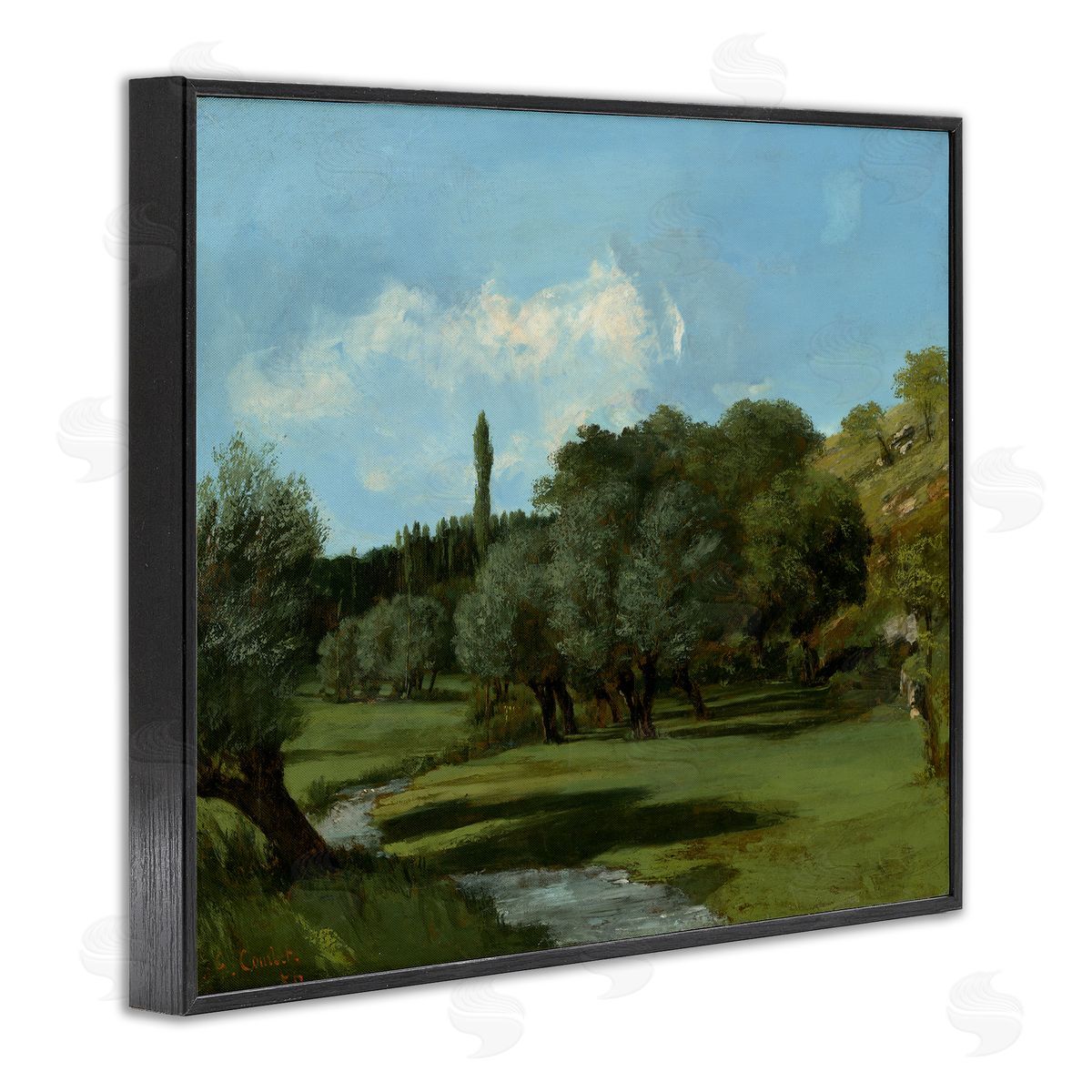 one1000paintings Classical Green Field Landscape Black Framed Giclee Wall Art Print