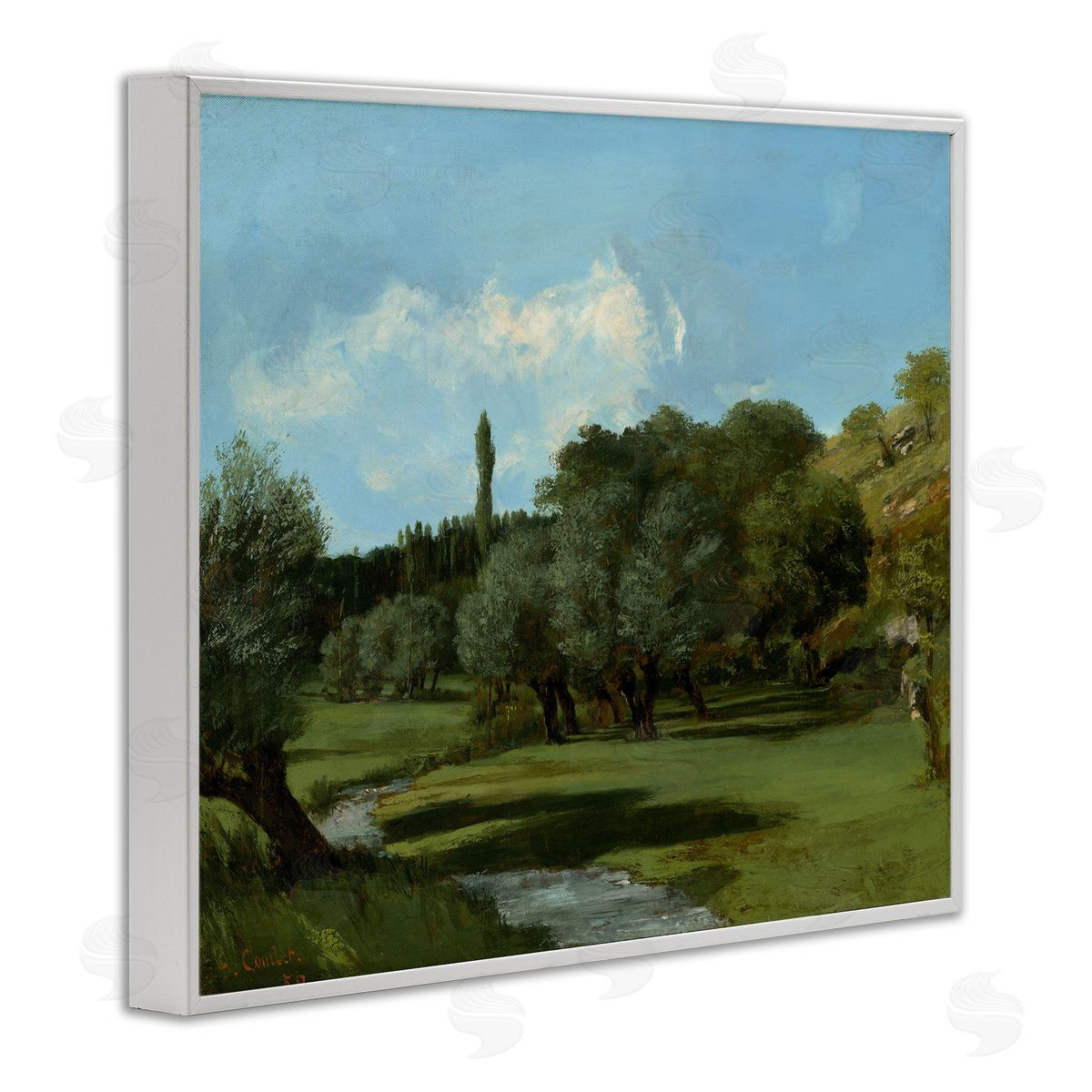 one1000paintings Classical Green Field Landscape White Framed Giclee Wall Art Print
