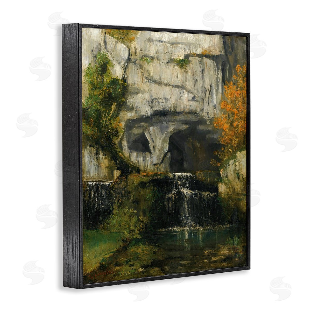 one1000paintings Classic Courbet Waterfall Black Framed Giclee Wall Art Print