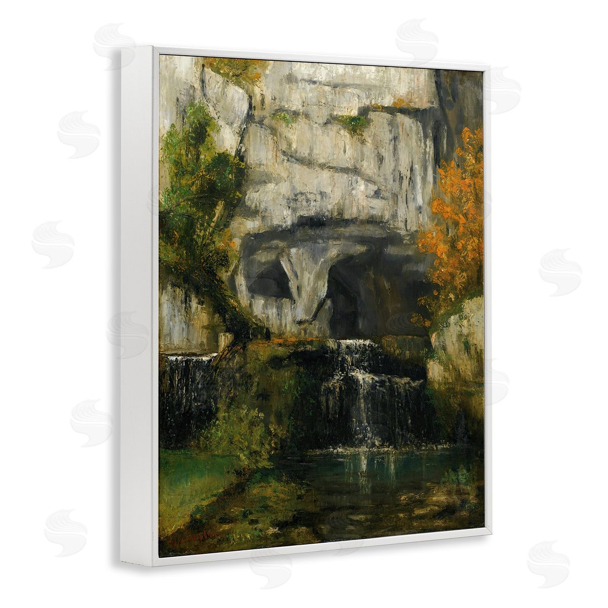 one1000paintings Classic Courbet Waterfall White Framed Giclee Wall Art Print
