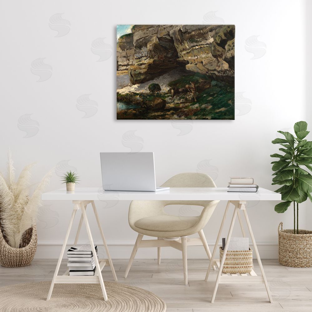 one1000paintings Classic Courbet Cliff Landscape Canvas Wall Art Print in Room