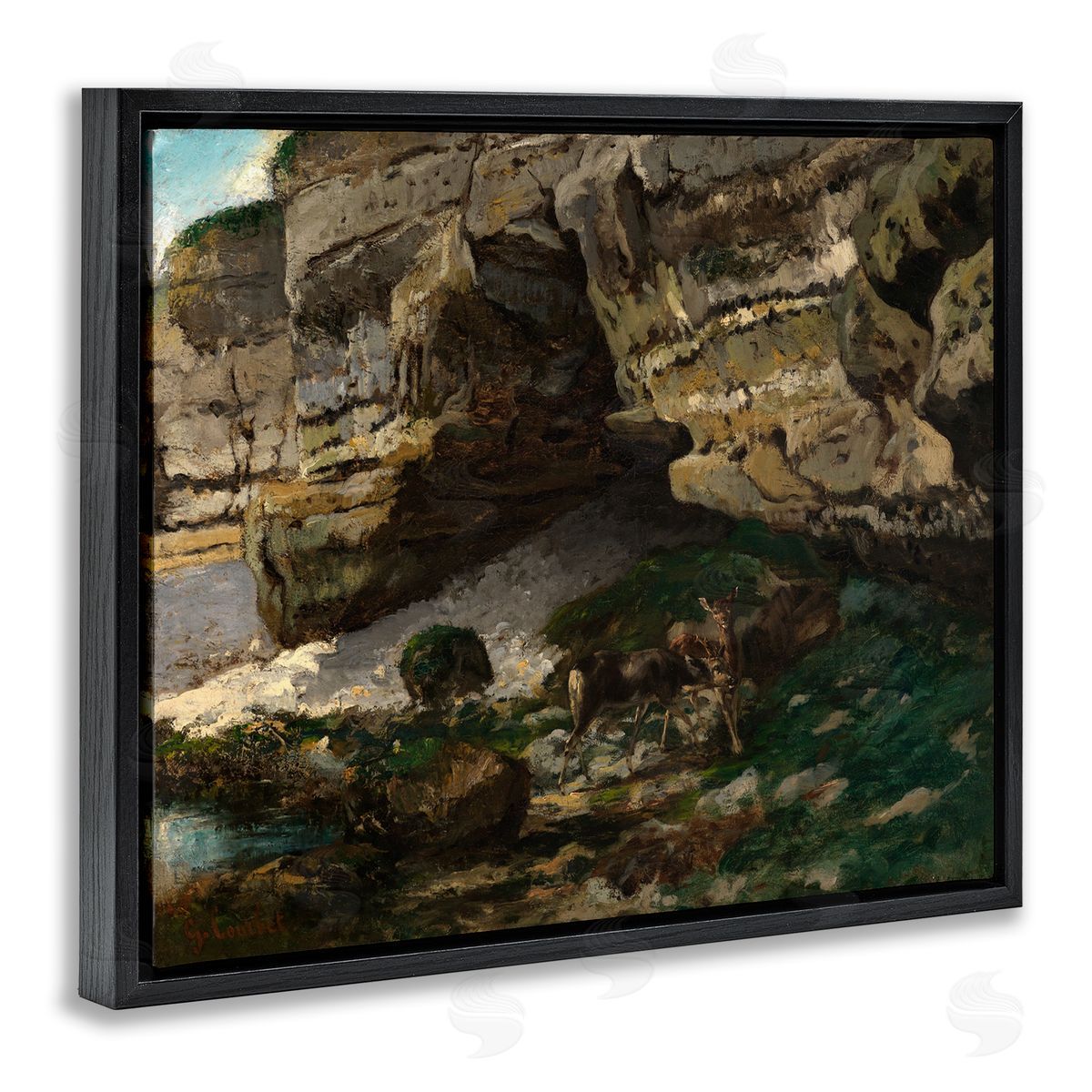 one1000paintings Classic Courbet Cliff Landscape Black Floating Frame Canvas Wall Art Print