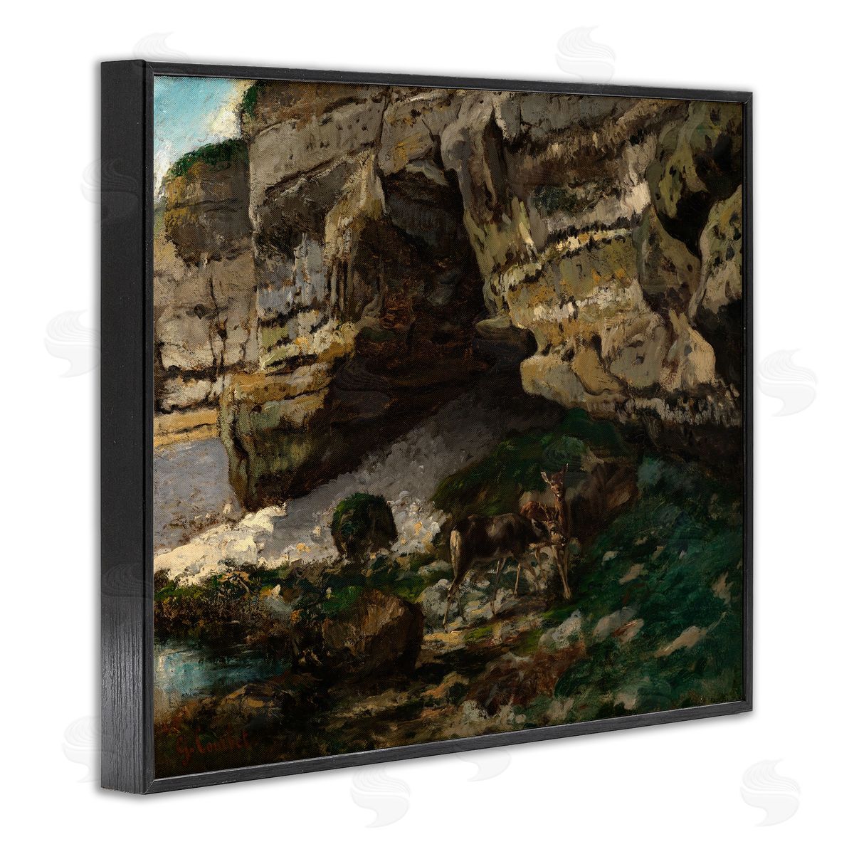 one1000paintings Classic Courbet Cliff Landscape Black Framed Giclee Wall Art Print