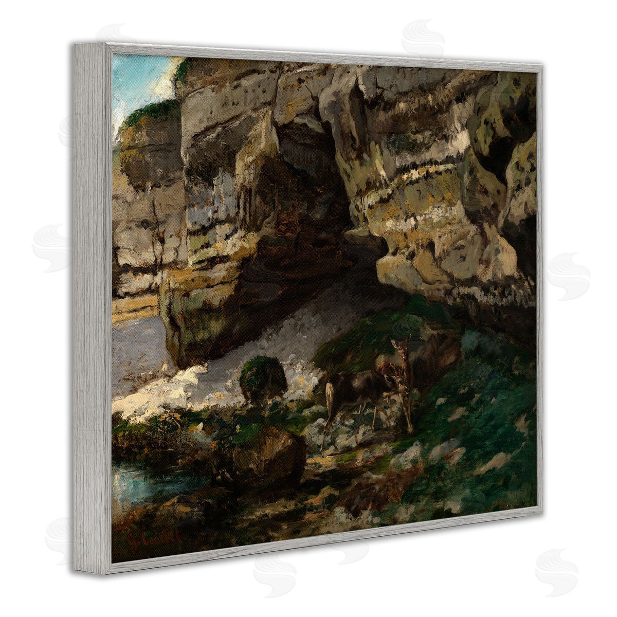 one1000paintings Classic Courbet Cliff Landscape Gray Framed Giclee Wall Art Print
