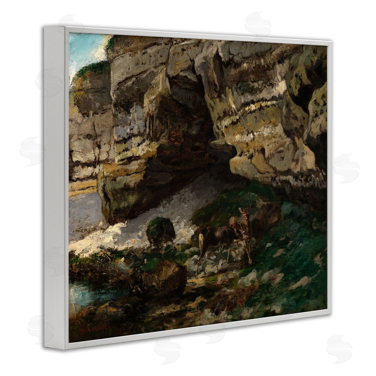 one1000paintings Classic Courbet Cliff Landscape White Framed Giclee Wall Art Print