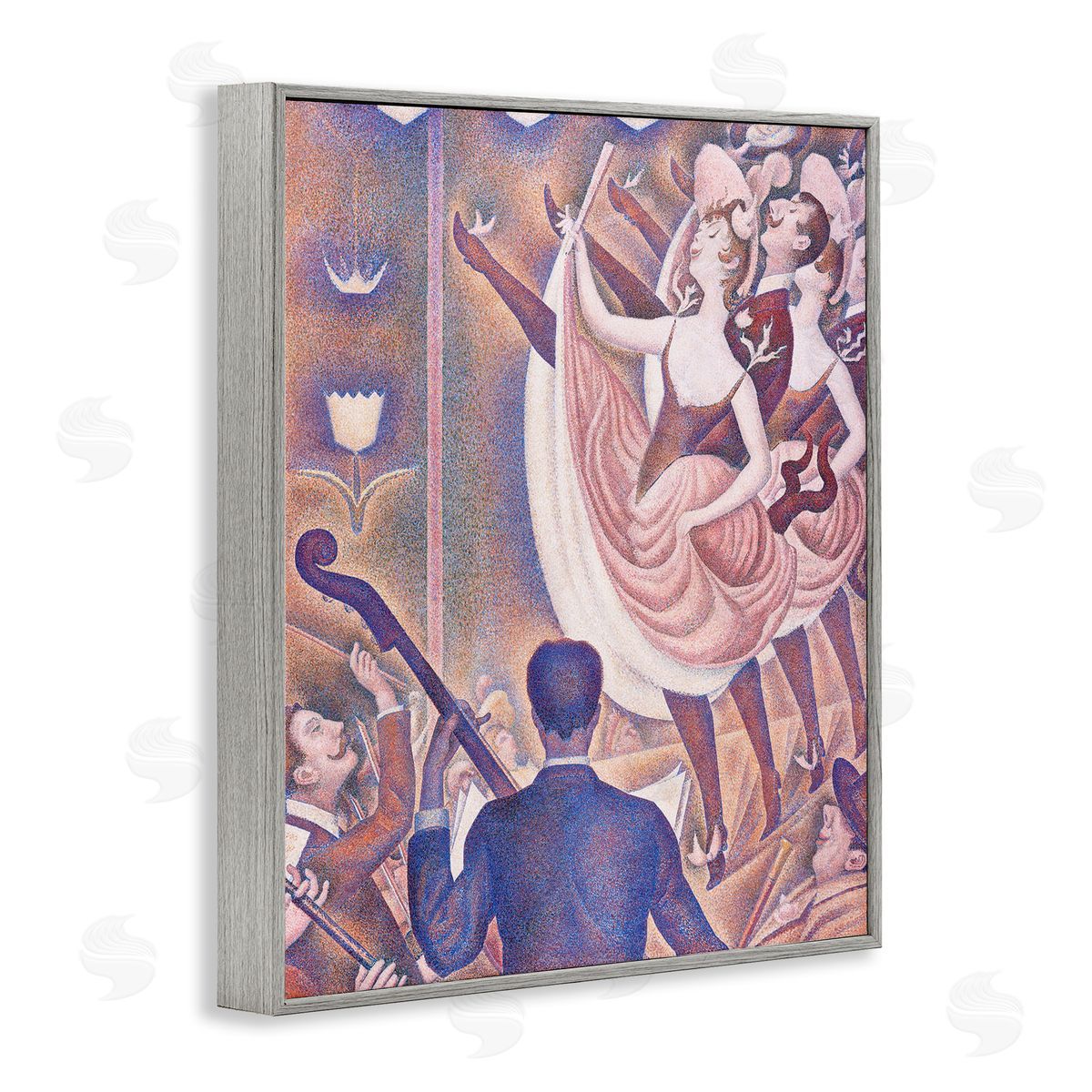 one1000paintings Classic Seurat Dancers Gray Framed Giclee Wall Art Print